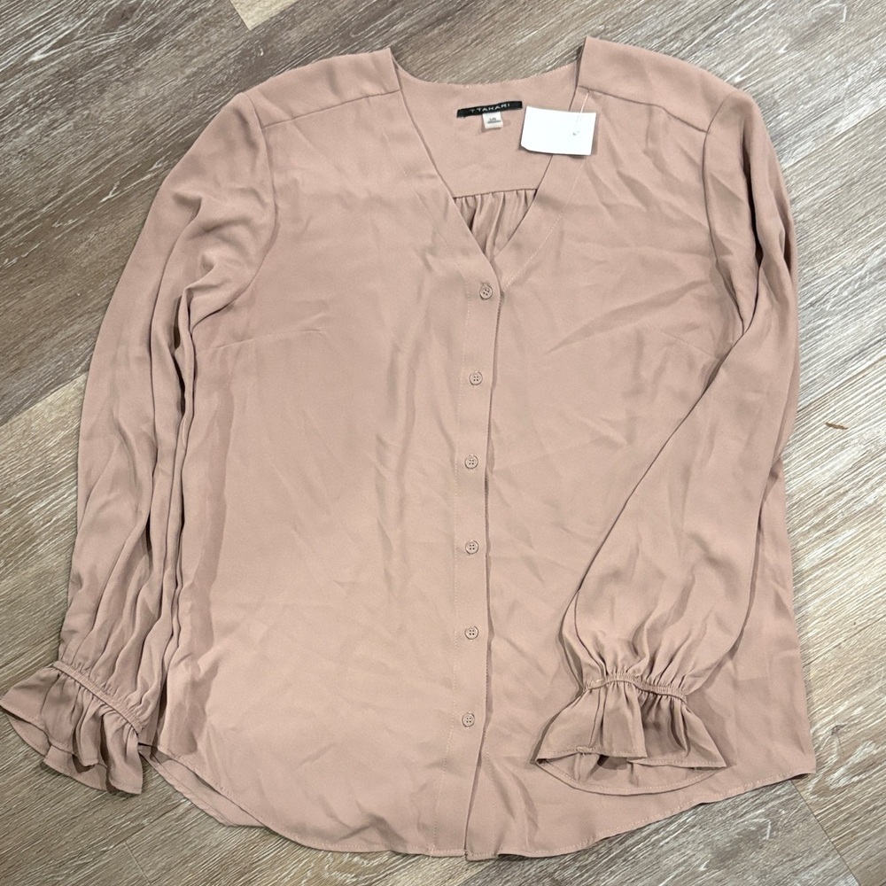 T Tahari Soft Pink Ruffle Cuff Blouse